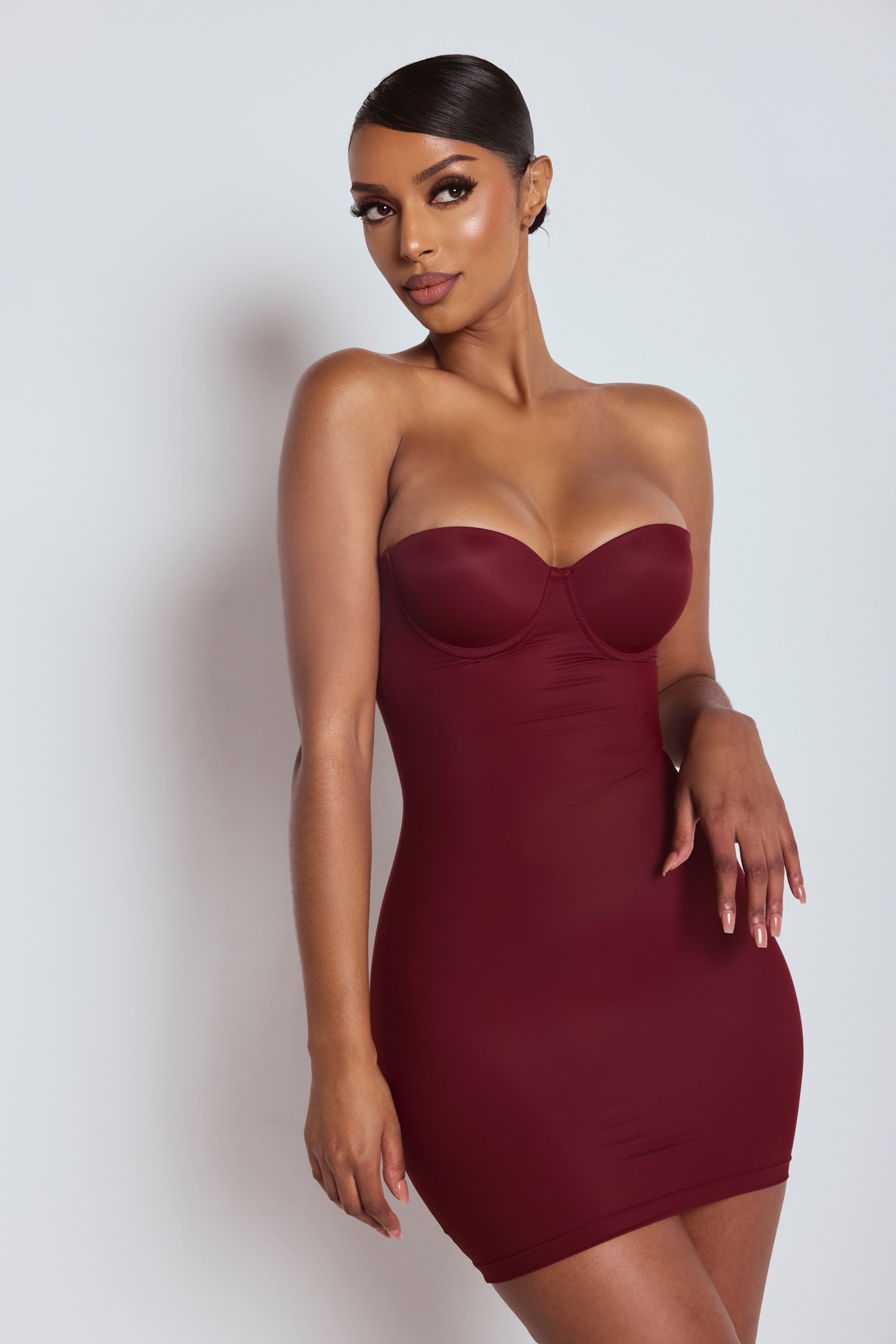 LEMONLUNAR LEMONLUNAR Women's The Sculpting Mini Dress Burgundy - 3
