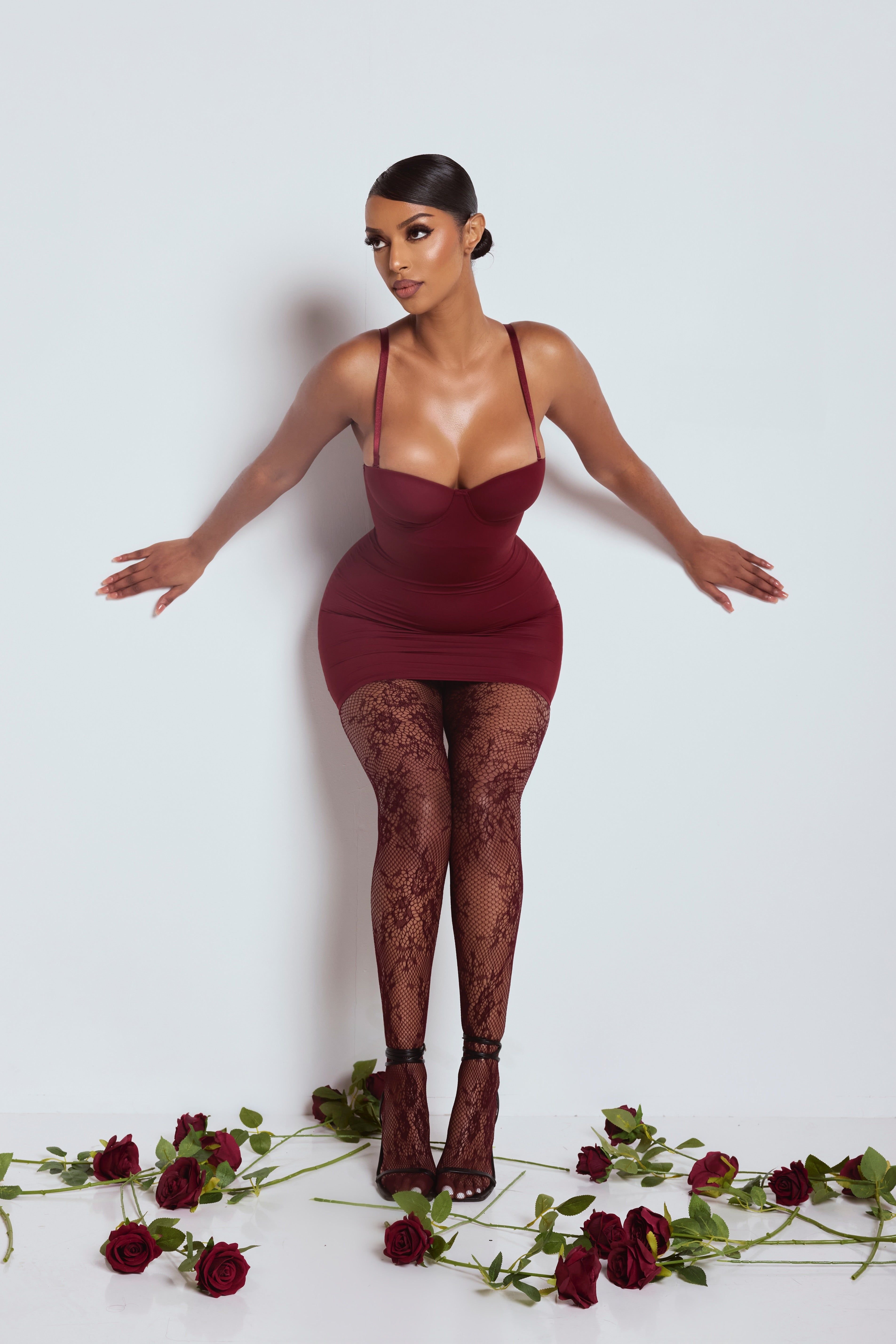 LEMONLUNAR LEMONLUNAR Women's The Sculpting Mini Dress Burgundy - 4