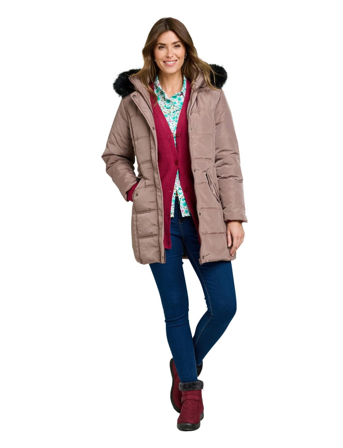 Amber Amber Women's Water Resistant Parka Style Jacket With Detachable Hood in Light Brown - 2