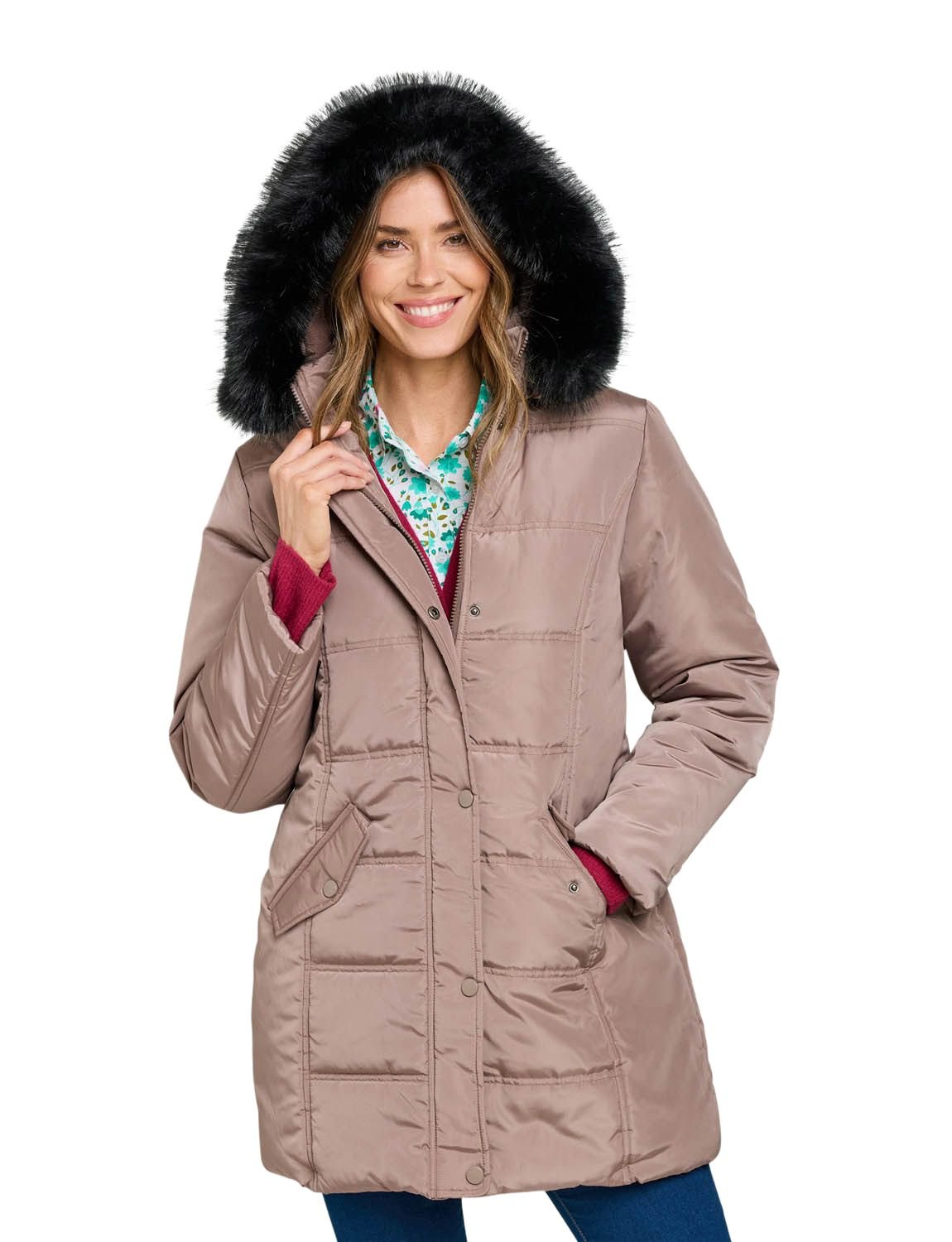 Amber Amber Women's Water Resistant Parka Style Jacket With Detachable Hood in Light Brown - 3