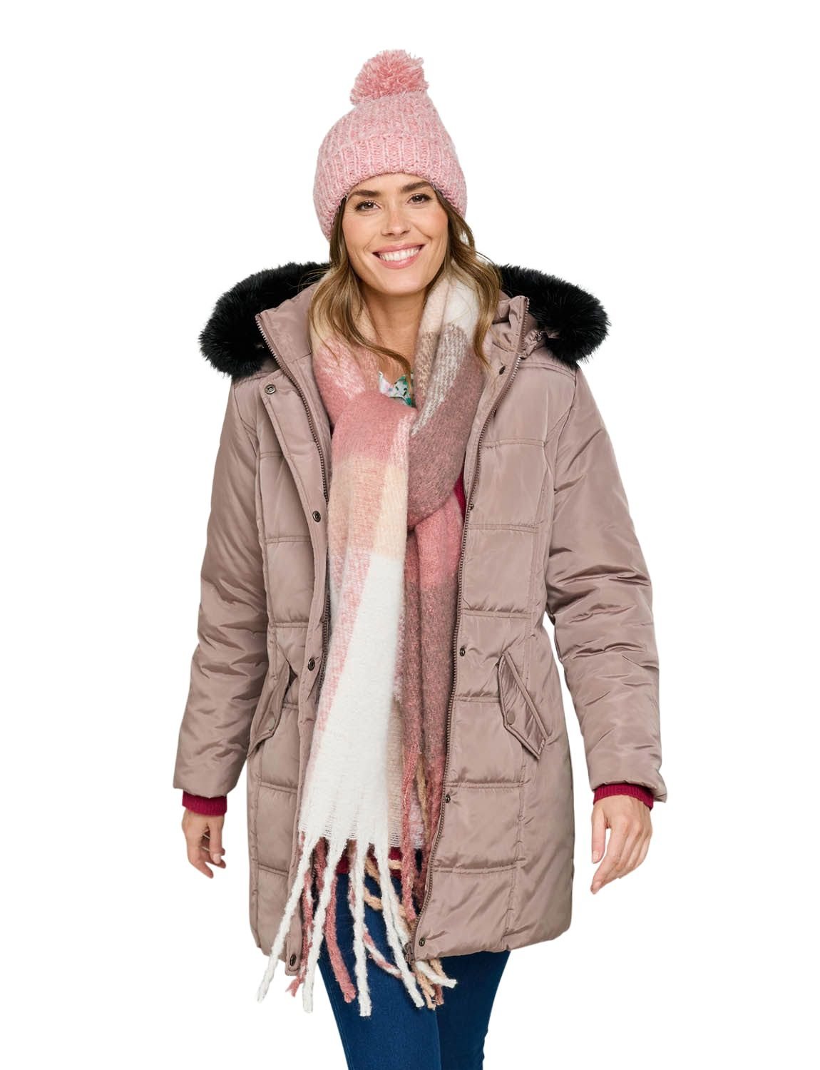 Amber Amber Women's Water Resistant Parka Style Jacket With Detachable Hood in Light Brown - 4