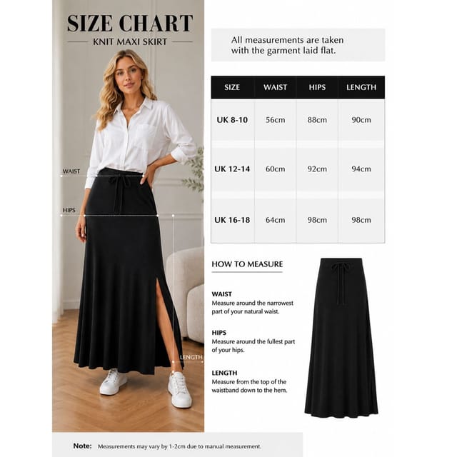 Lovii Lovii Women's Women Stretch Knit Maxi Skirt with Side Split Black - 2