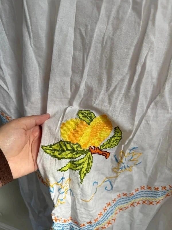 Never Fully Dressed Never Fully Dressed White Cotton Linen Mix Summer Dress with Lemon Print - 1