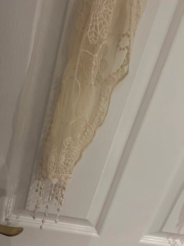 New Look Cream Lace Scarf / Wrap with Beaded Fringed Ends