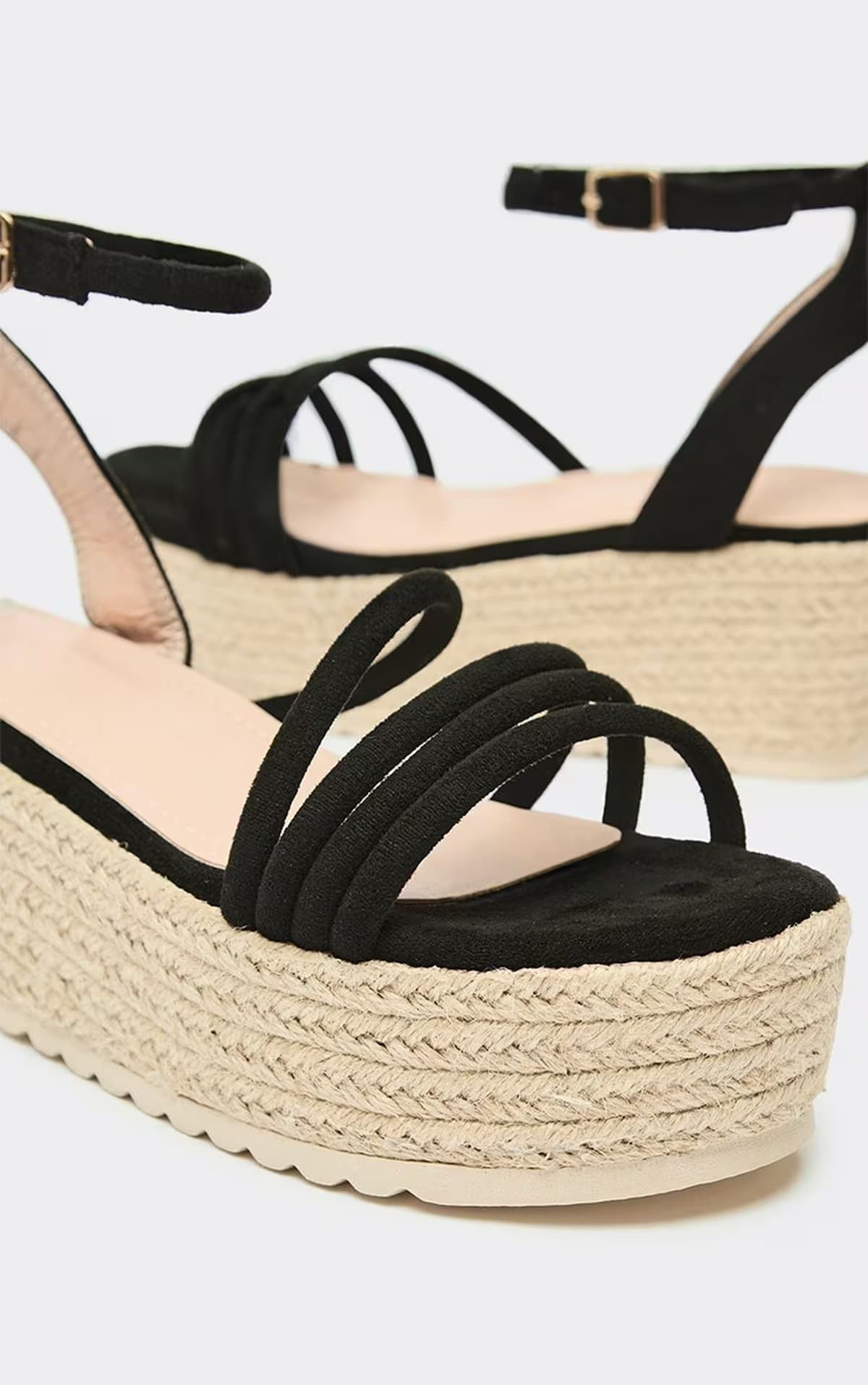 EGO Cluster Ankle Strap Woven Platform Sandal In Black Faux Suede, Women's Size UK 3
