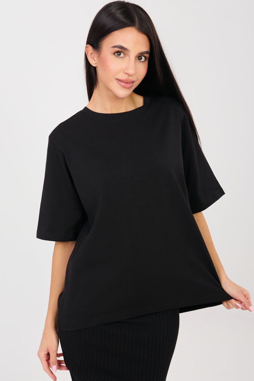 Love Lace Love Lace Black Cotton/Elastane Casual T-Shirt