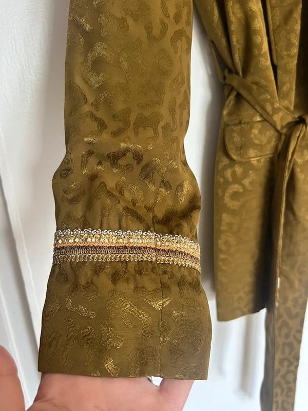 River Island Khaki Gold Leopard Jacquard Wrap Blazer