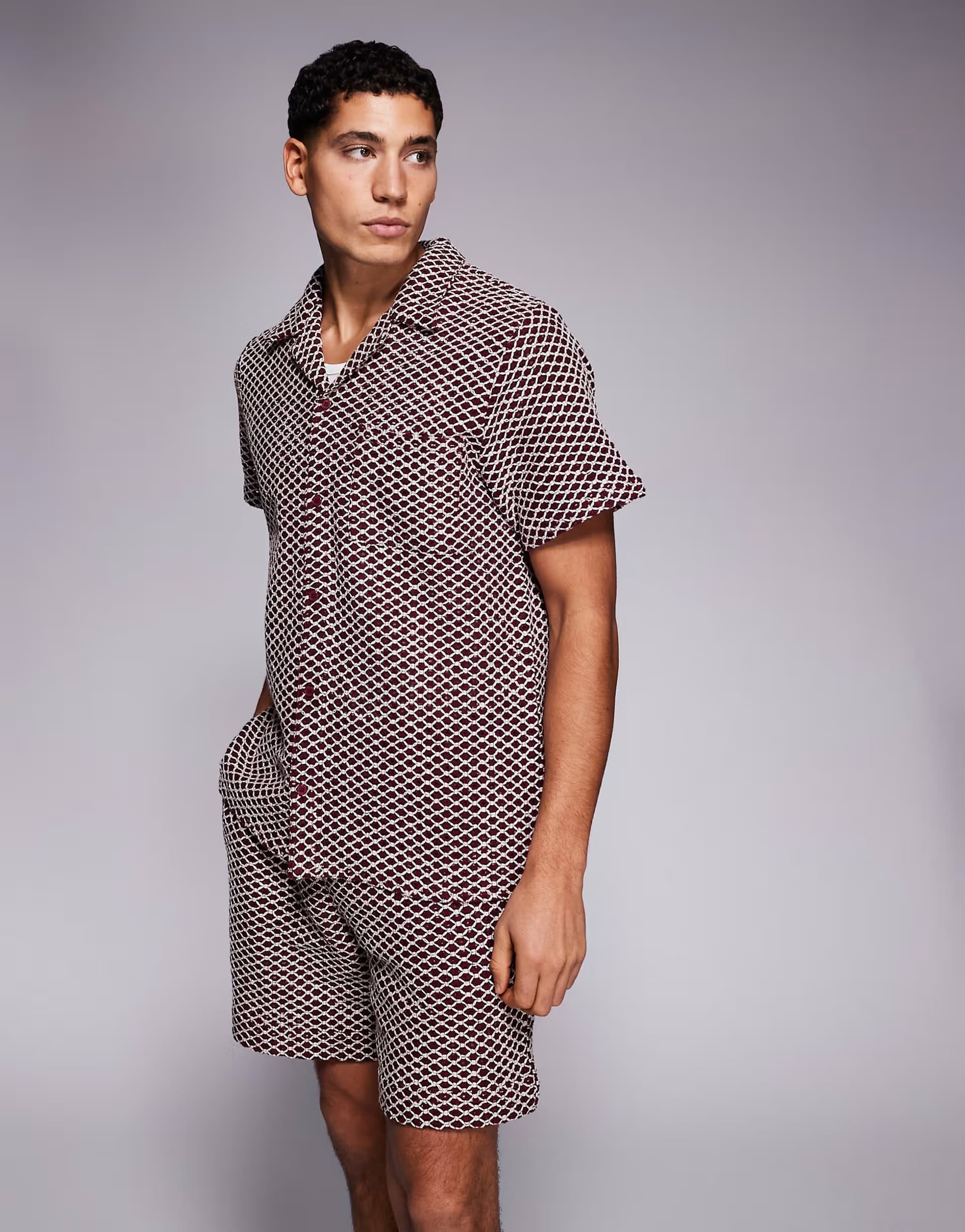 ASOS South Beach crochet short in burgundy