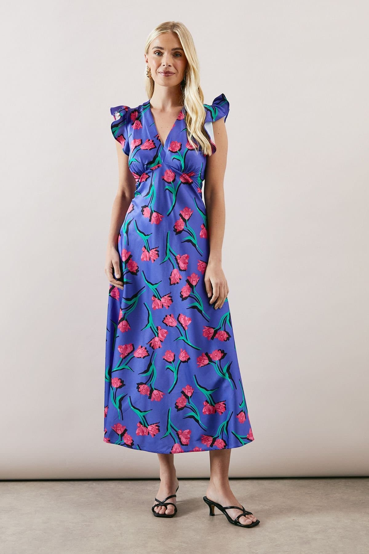 Wallis Wallis Women's Petite Bias Cut Satin V Neck Dress in Purple