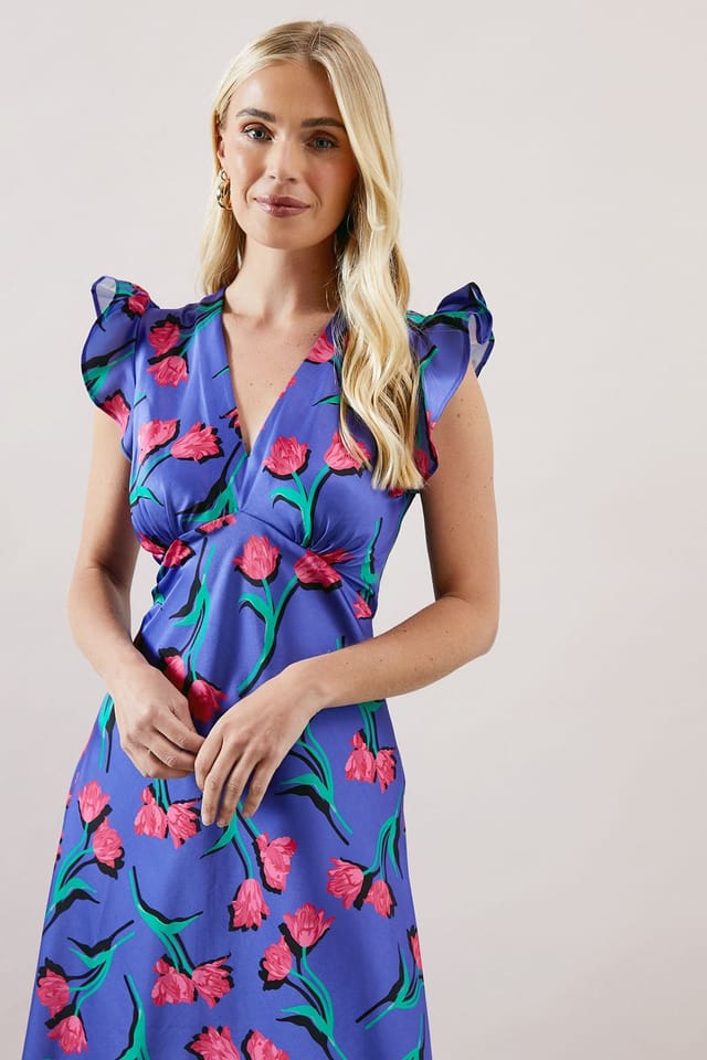 Wallis Wallis Women's Petite Bias Cut Satin V Neck Dress in Purple - 2