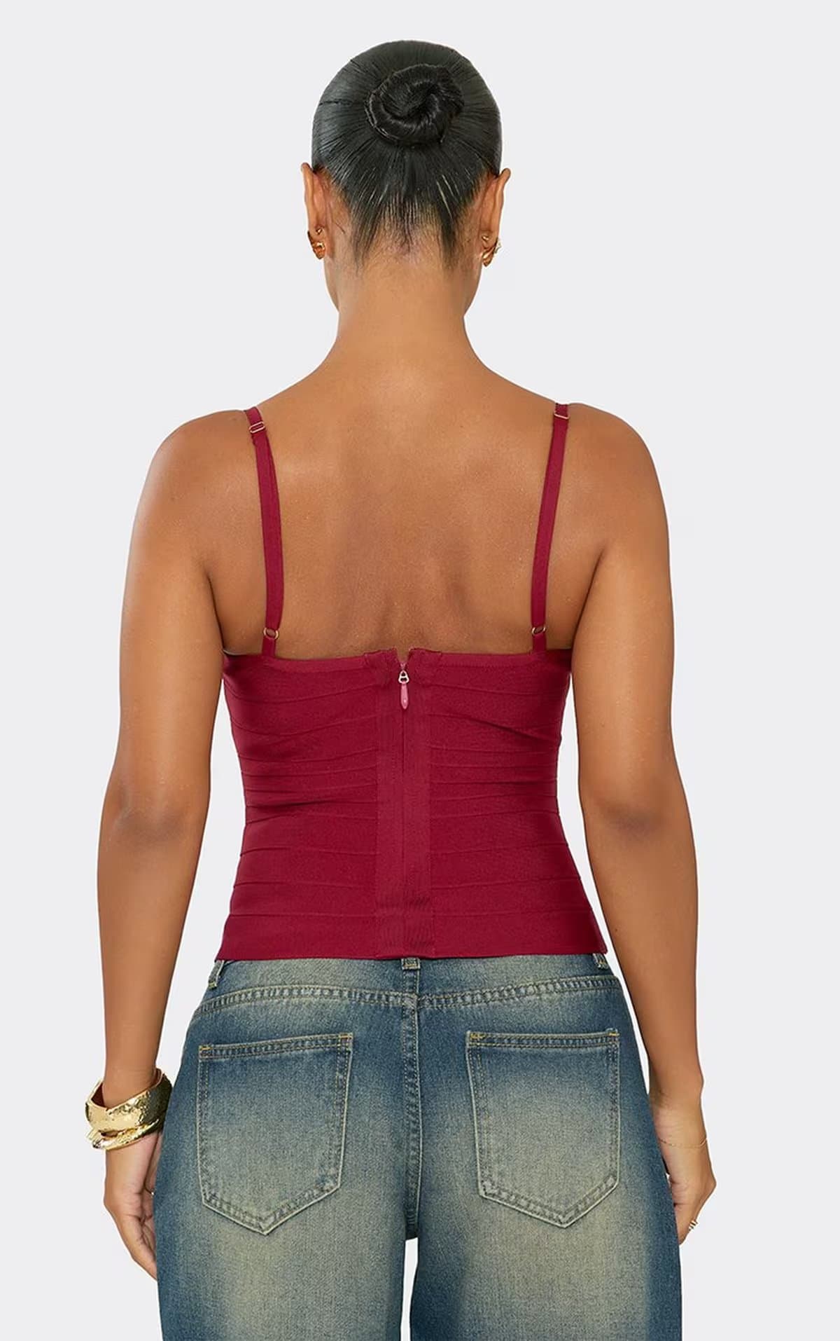 EGO Strappy Cami Top In Burgundy Bandage, Women's Size UK 6