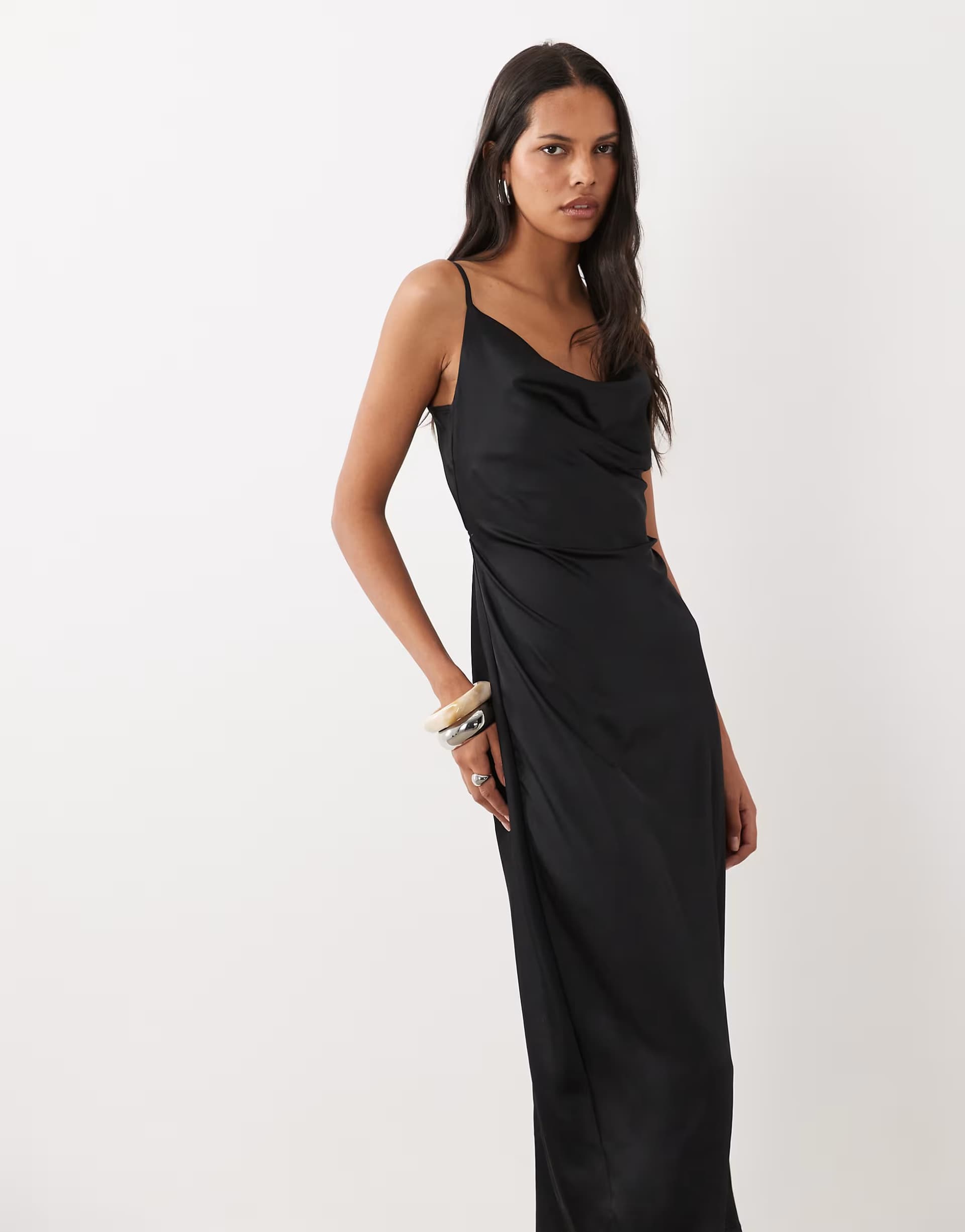 ASOS New Look satin cowl neck midi dress in black