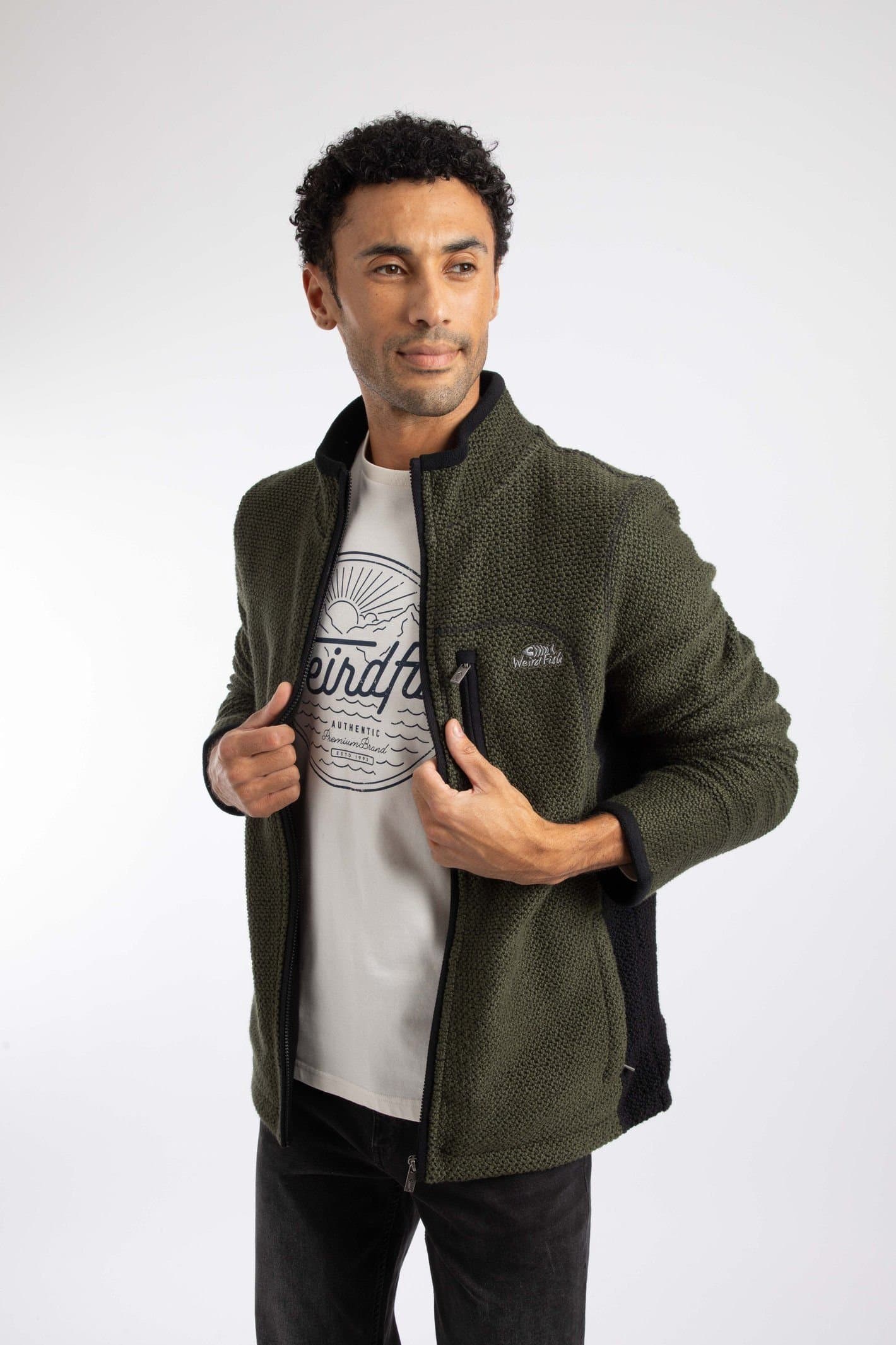 Weird Fish Weird Fish Men's Arnott Full Zip Lined Macaroni Jacket in Dark Green