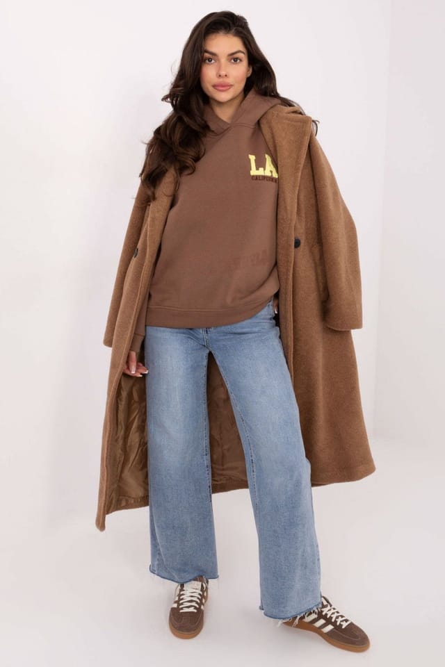 Love Lace Love Lace Women's Embroidered Hooded Cotton Polyester Sweatshirt Style 221696 in Brown - 2