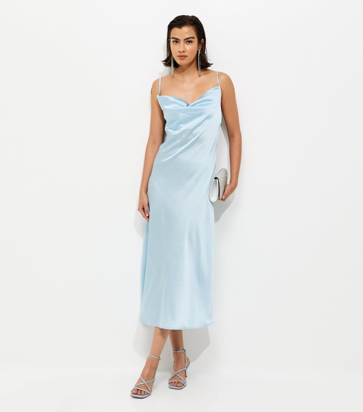 New Look Women's Light Blue Satin Slip Dress New Look