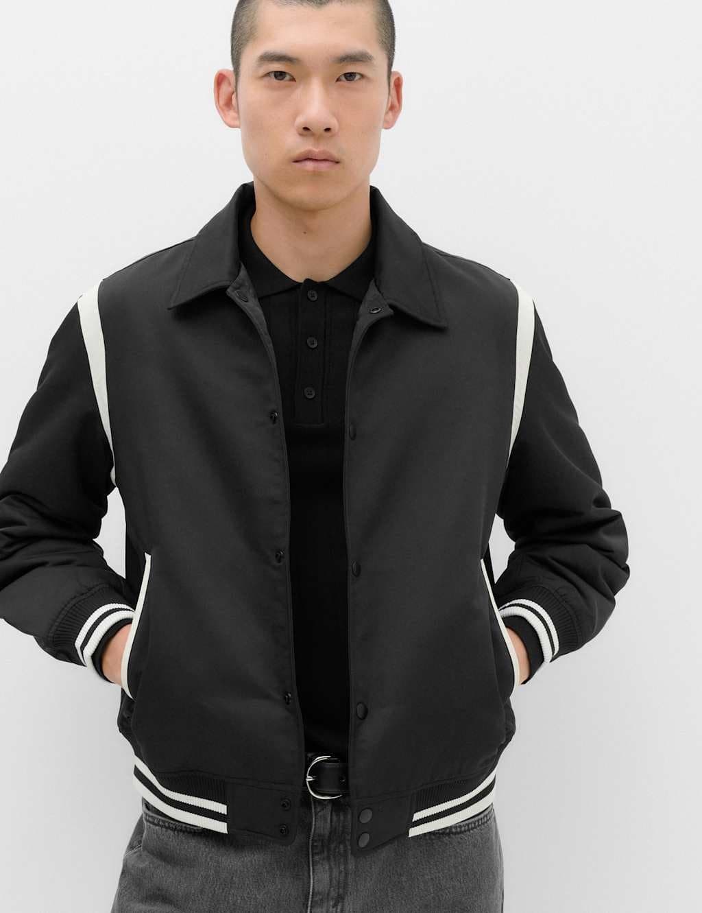 Marks & Spencer M&S Satin Padded Varsity Bomber Jacket Black