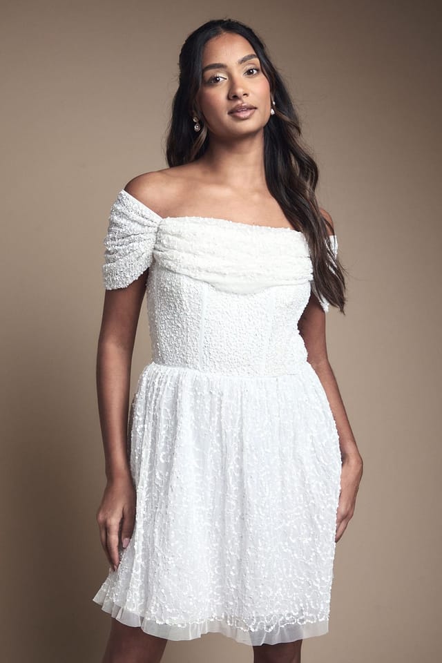 Coast Coast Women's Bardot Full Skirted Embellished Bridal Mini Dress in Ivory - 2