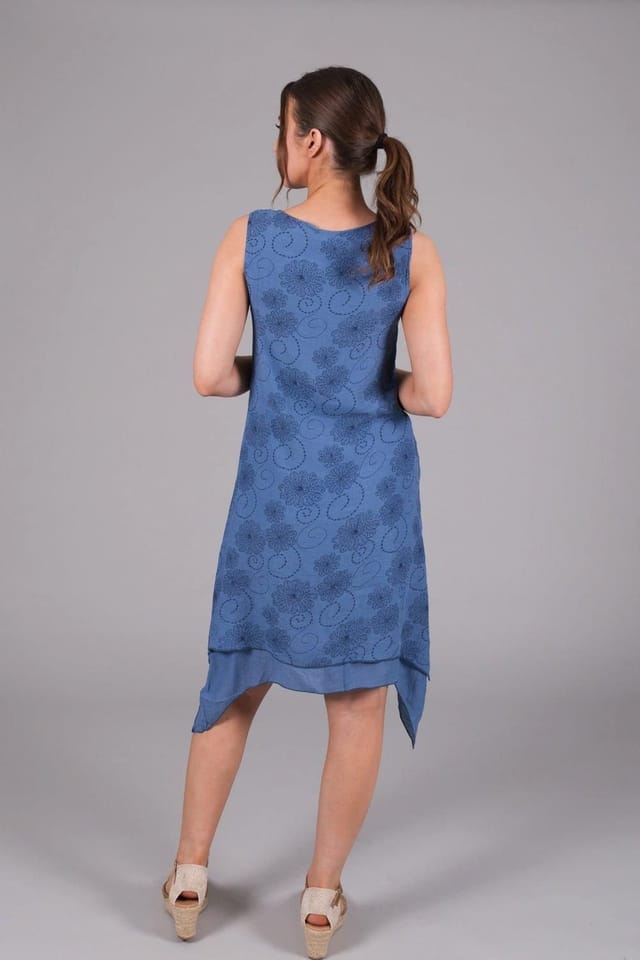 SOLO SOLO Women's Layered Pocket Stitch Print Dress in Blue - 2