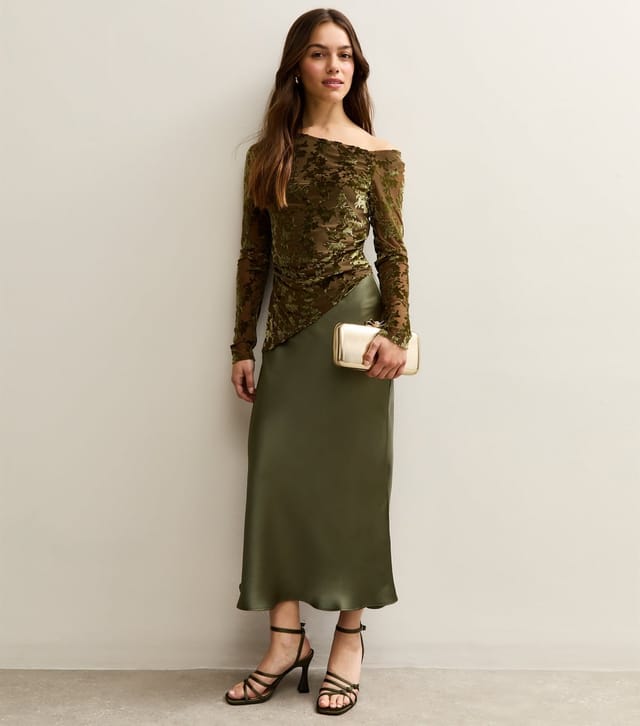 New Look Women's Petite Light Khaki Satin Bias Cut Midi Skirt New Look - 3