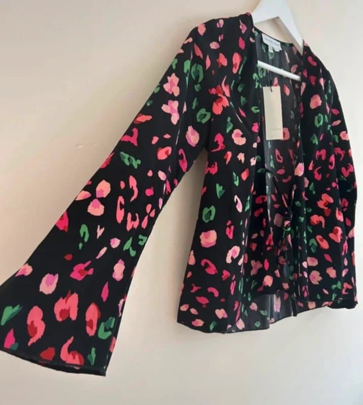 Never Fully Dressed 🖤 Never Fully Dressed Black Animal Print Tie Front Blouse Cover Up UK 8 NWT 🖤