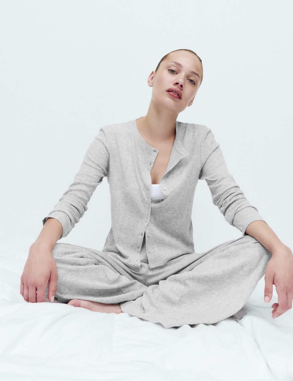 Marks & Spencer M&S Cotton Blend Pointelle Lounge Cardigan Grey
