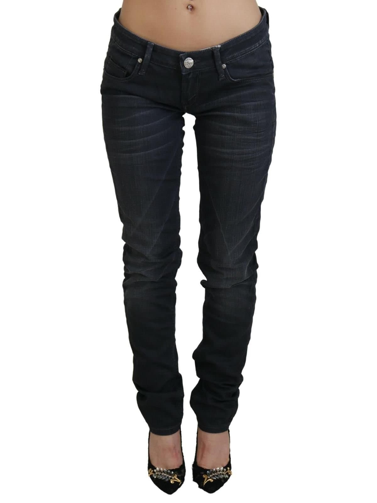 Acht Acht Women's Black Washed Low Waist Slim Fit Cotton Denim Jeans