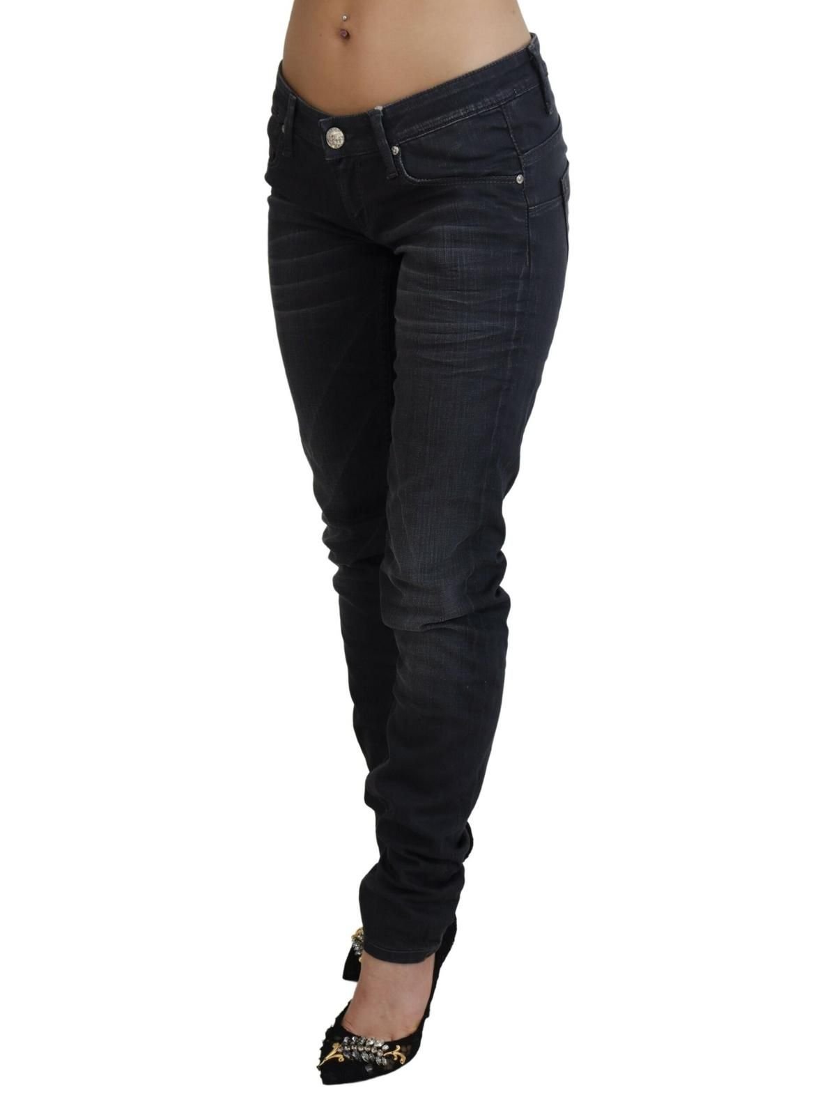 Acht Acht Women's Black Washed Low Waist Slim Fit Cotton Denim Jeans - 2