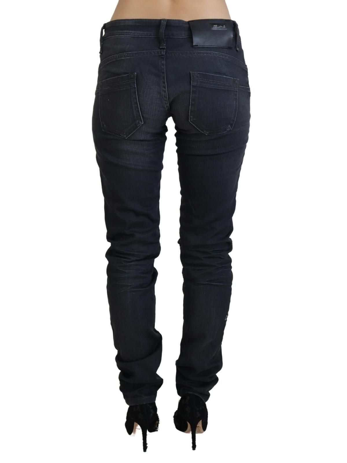 Acht Acht Women's Black Washed Low Waist Slim Fit Cotton Denim Jeans - 3