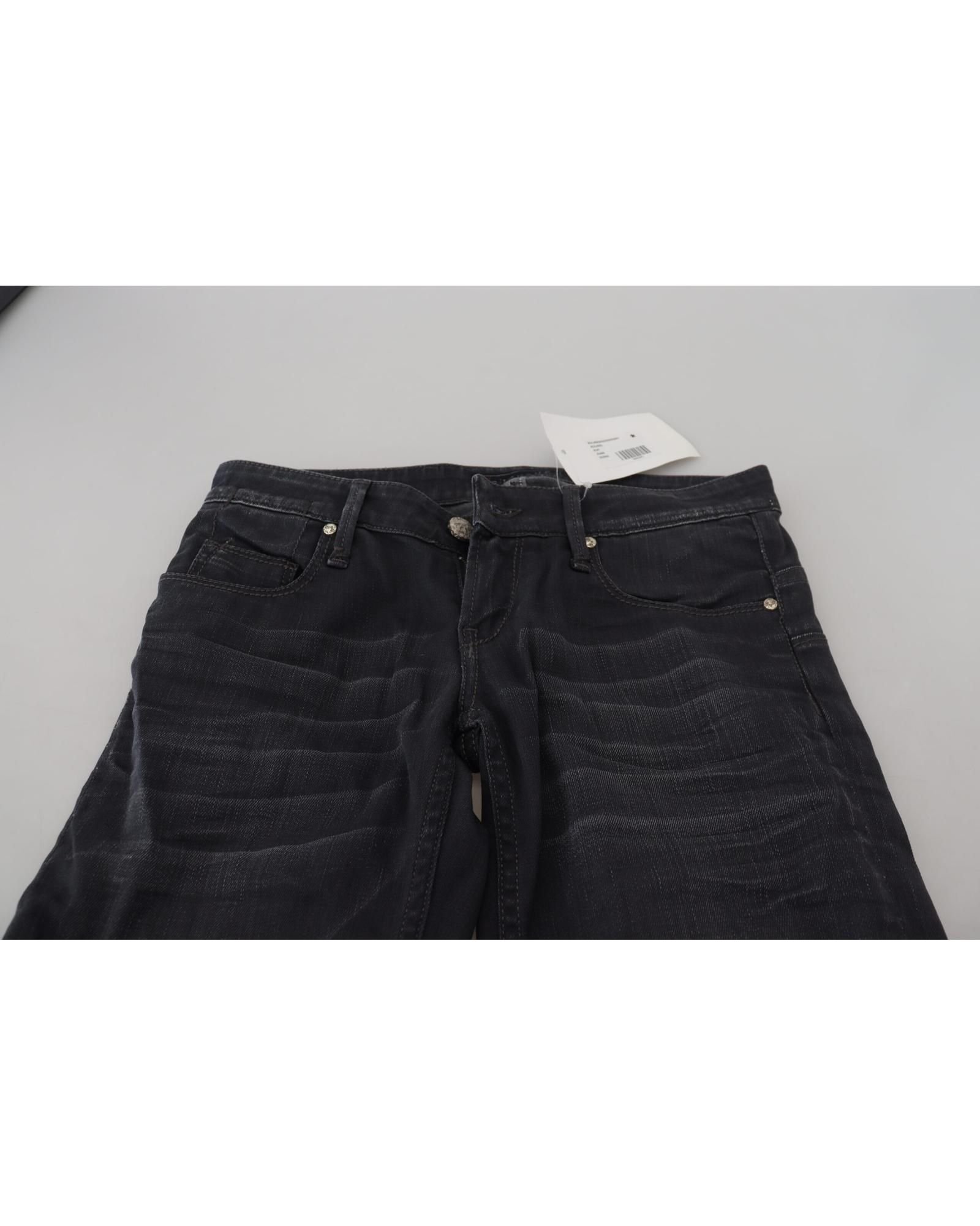 Acht Acht Women's Black Washed Low Waist Slim Fit Cotton Denim Jeans - 4