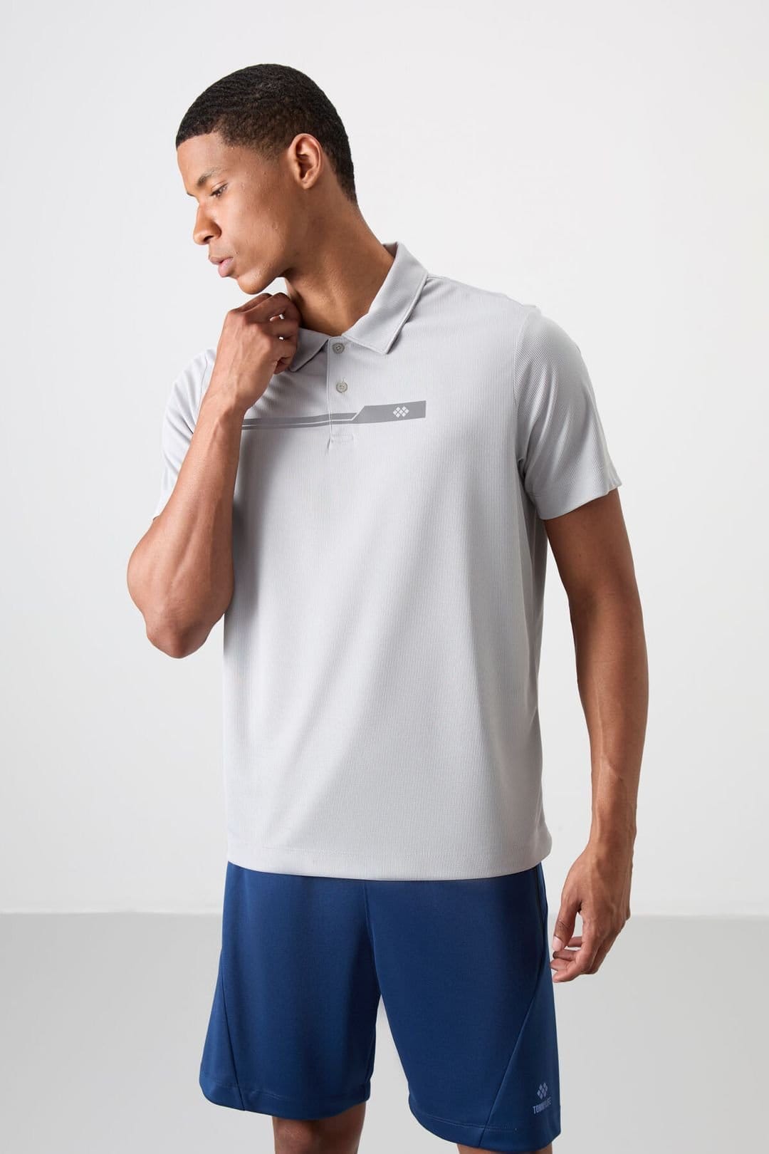 Tommy Life Tommy Life Men's Polo Collar Button T-Shirt in Light Grey - 4