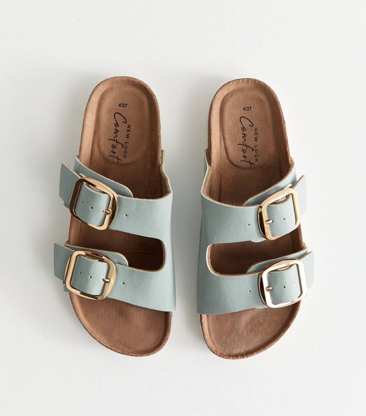 New Look Women's Light Blue Faux Leather Buckled Strap Flat Sandals Vegan New Look