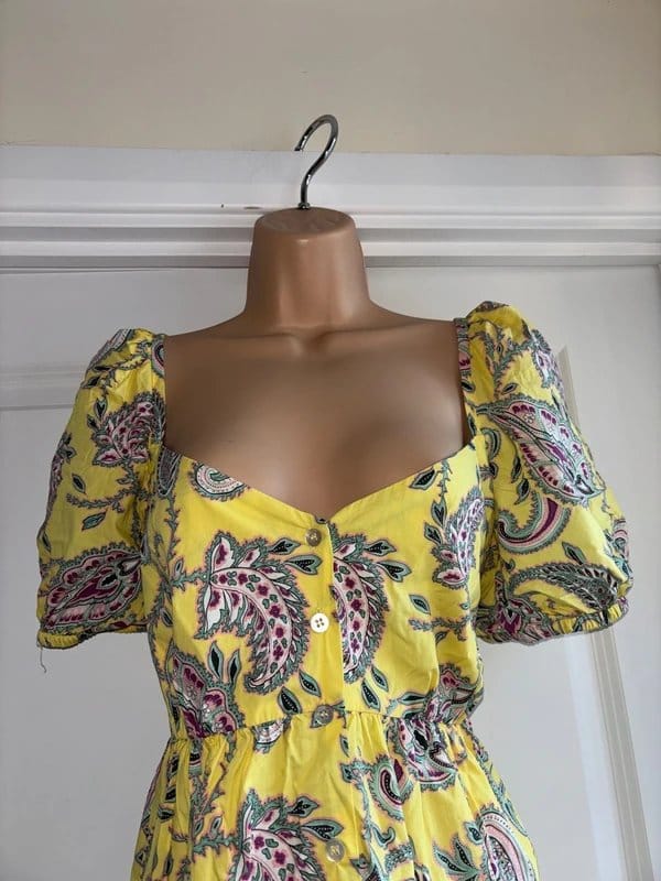 Zara Yellow Paisley Print Cotton Summer Dress UK 16-18