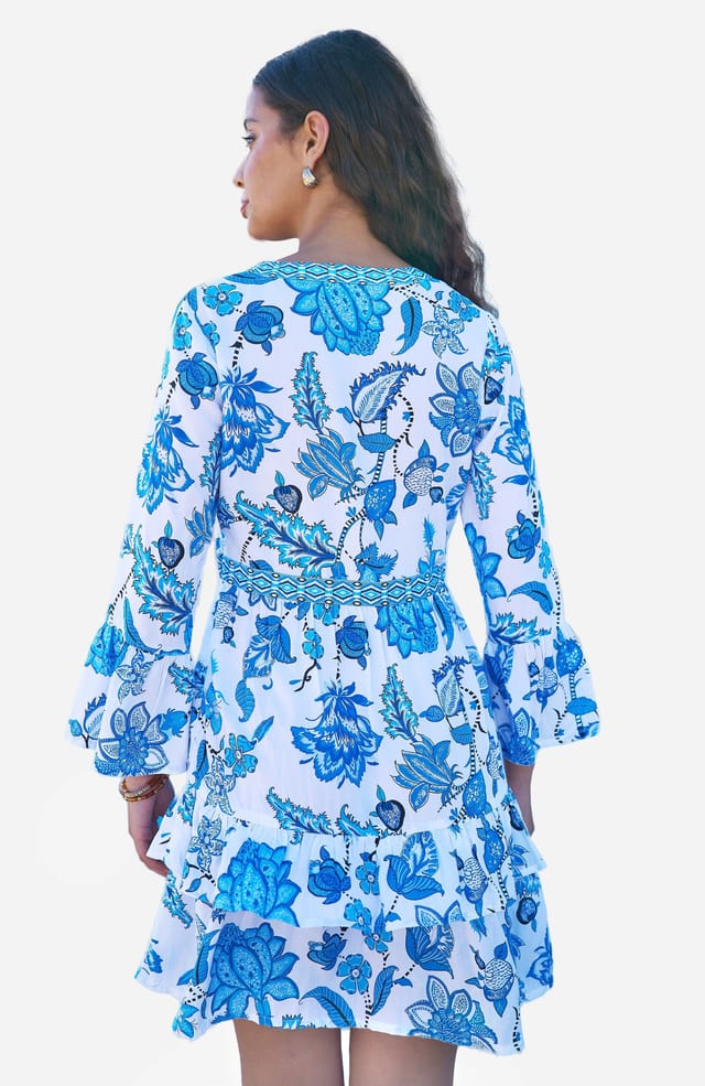 Yumi Yumi Women's Blue Floral Tencel Beach Tunic in Bright Blue - 2