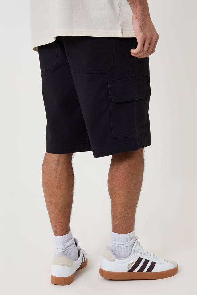 Threadbare Threadbare Men's Baggy Fit Cotton Cargo Shorts in Black - 2