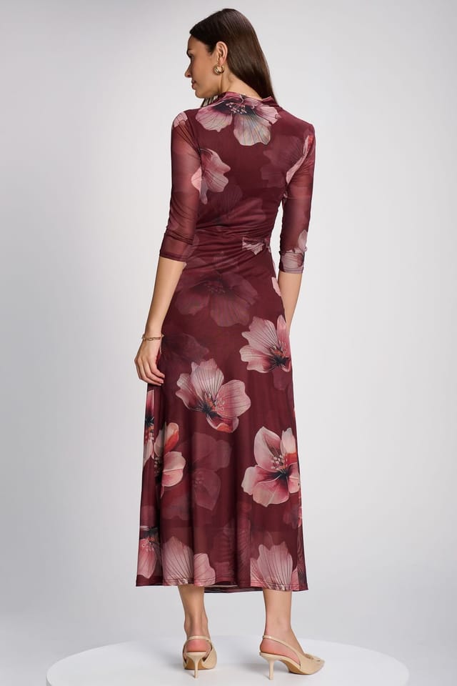 Jolie Moi Jolie Moi Women's High Neck 3/4 Sleeve Mesh Maxi Dress - 2