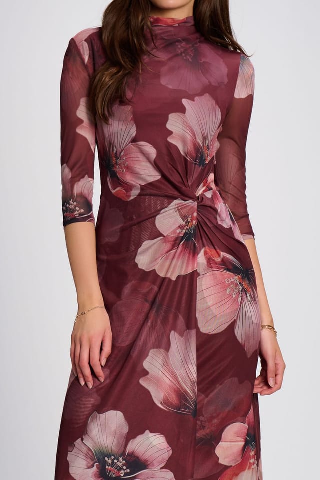 Jolie Moi Jolie Moi Women's High Neck 3/4 Sleeve Mesh Maxi Dress - 3
