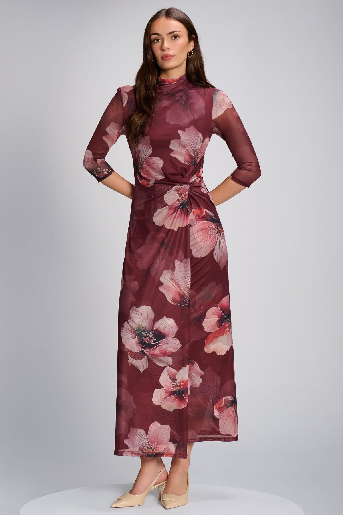 Jolie Moi Jolie Moi Women's High Neck 3/4 Sleeve Mesh Maxi Dress - 4