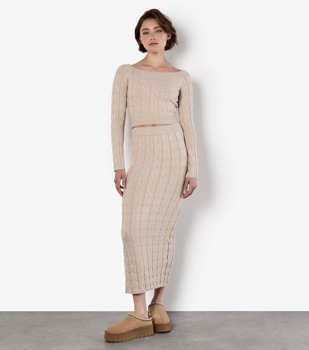 Apricot Apricot Stone Cable Knitted Maxi Skirt