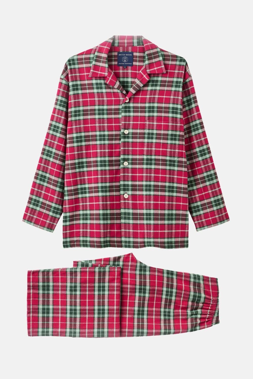 British Boxers British Boxers Men's "Gaia" Tartan Brushed Cotton Pyjama Set in Burgundy