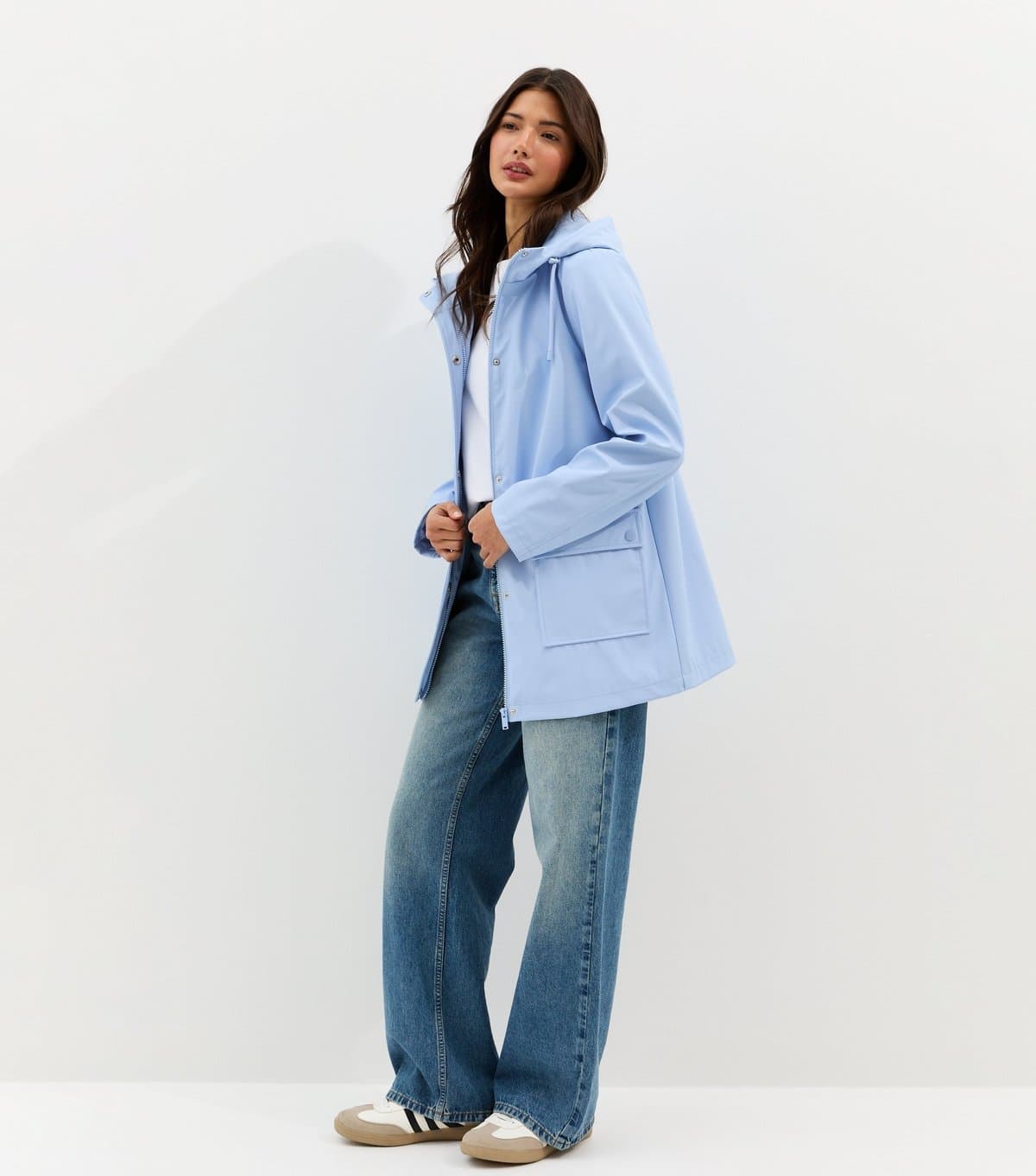 New Look Women's Light Blue Water Resistant Drawstring Hood Rain Anorak New Look
