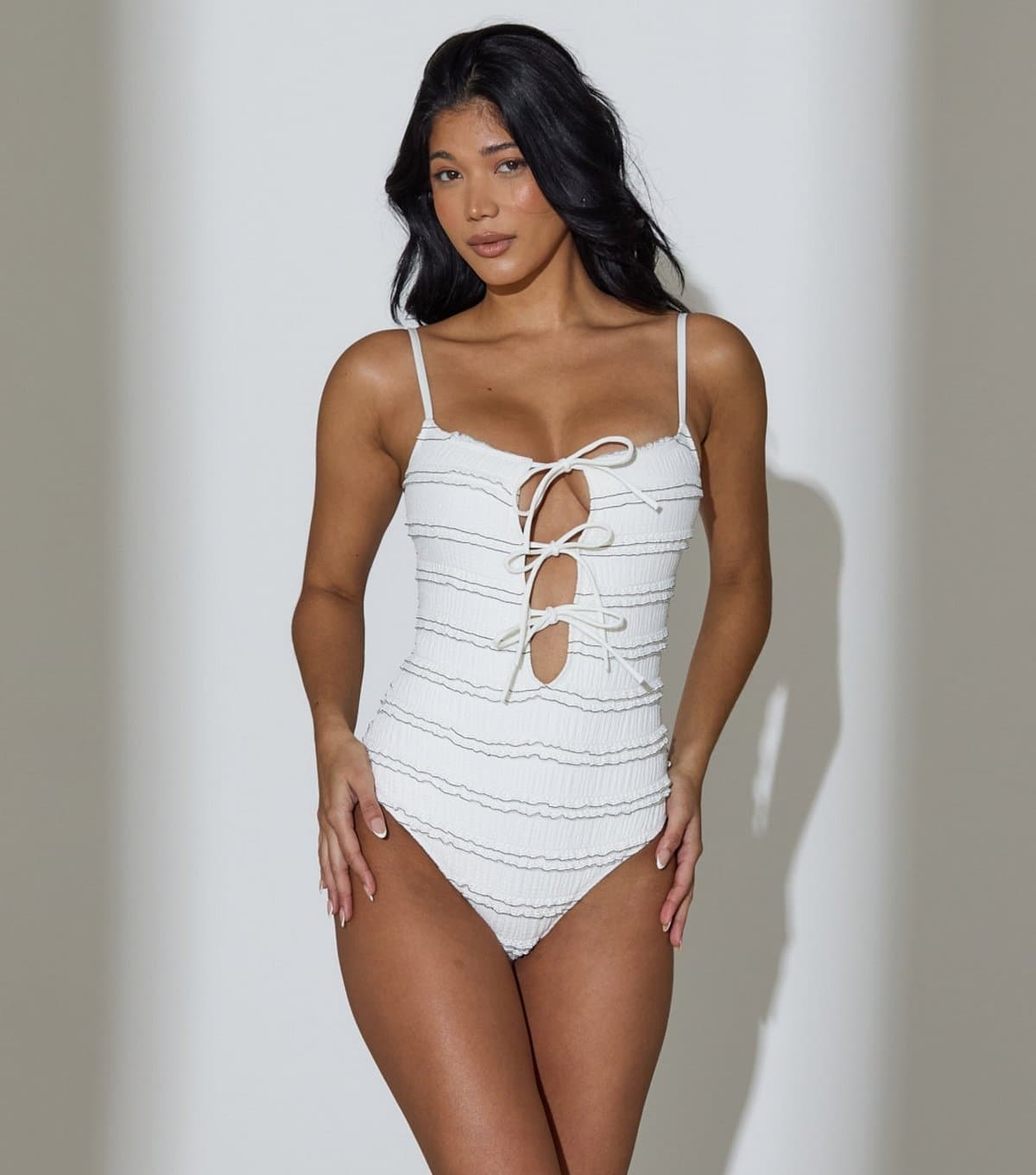 South Beach Women's Cream Frilly Tie Front Swimsuit South Beach New Look