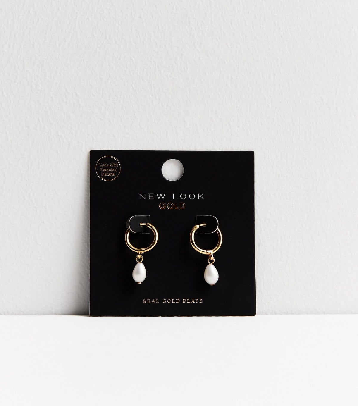 New Look 18ct Gold Plated Faux Pearl Drop Hoop Earrings New Look - 1