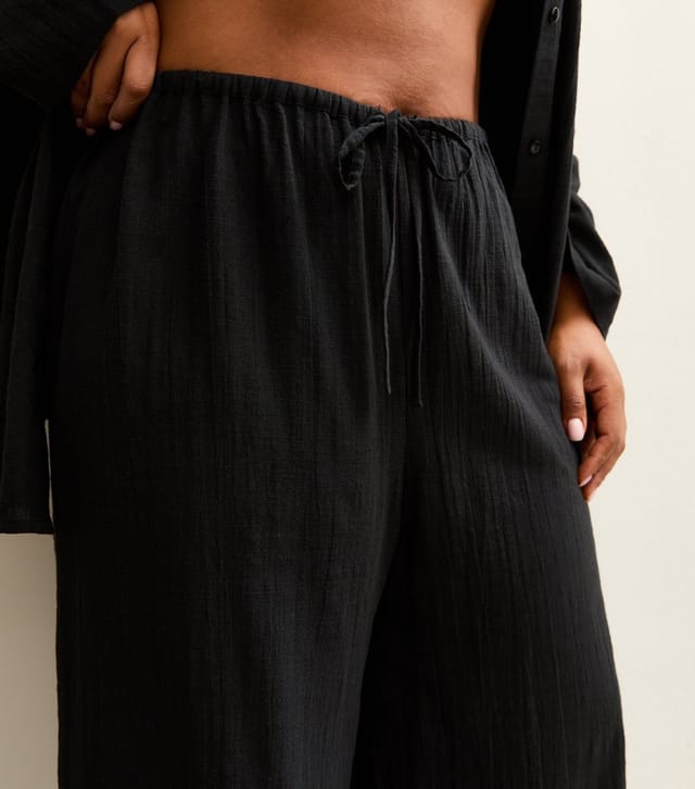 New Look Women's Plus Size Black Cotton Slub Beach Trousers Curves New Look - 2