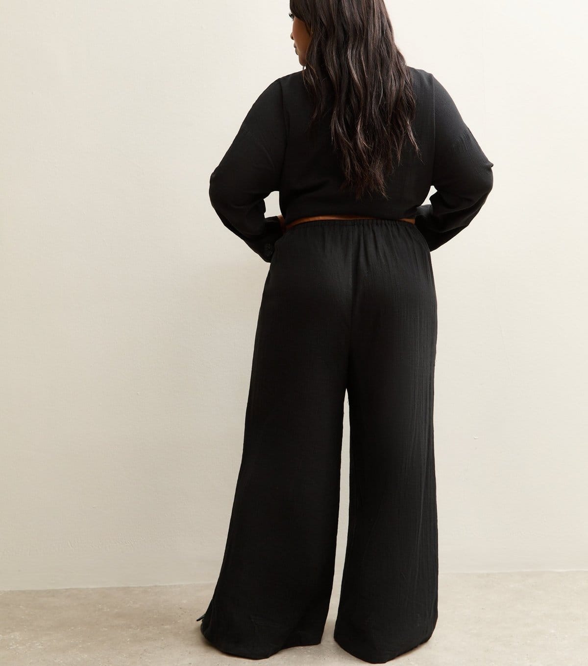 New Look Women's Plus Size Black Cotton Slub Beach Trousers Curves New Look - 4