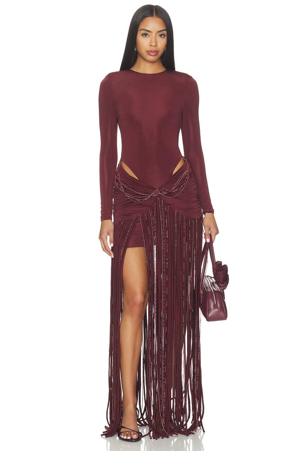 revolve Taffeta Tarsila Fringe Maxi Dress