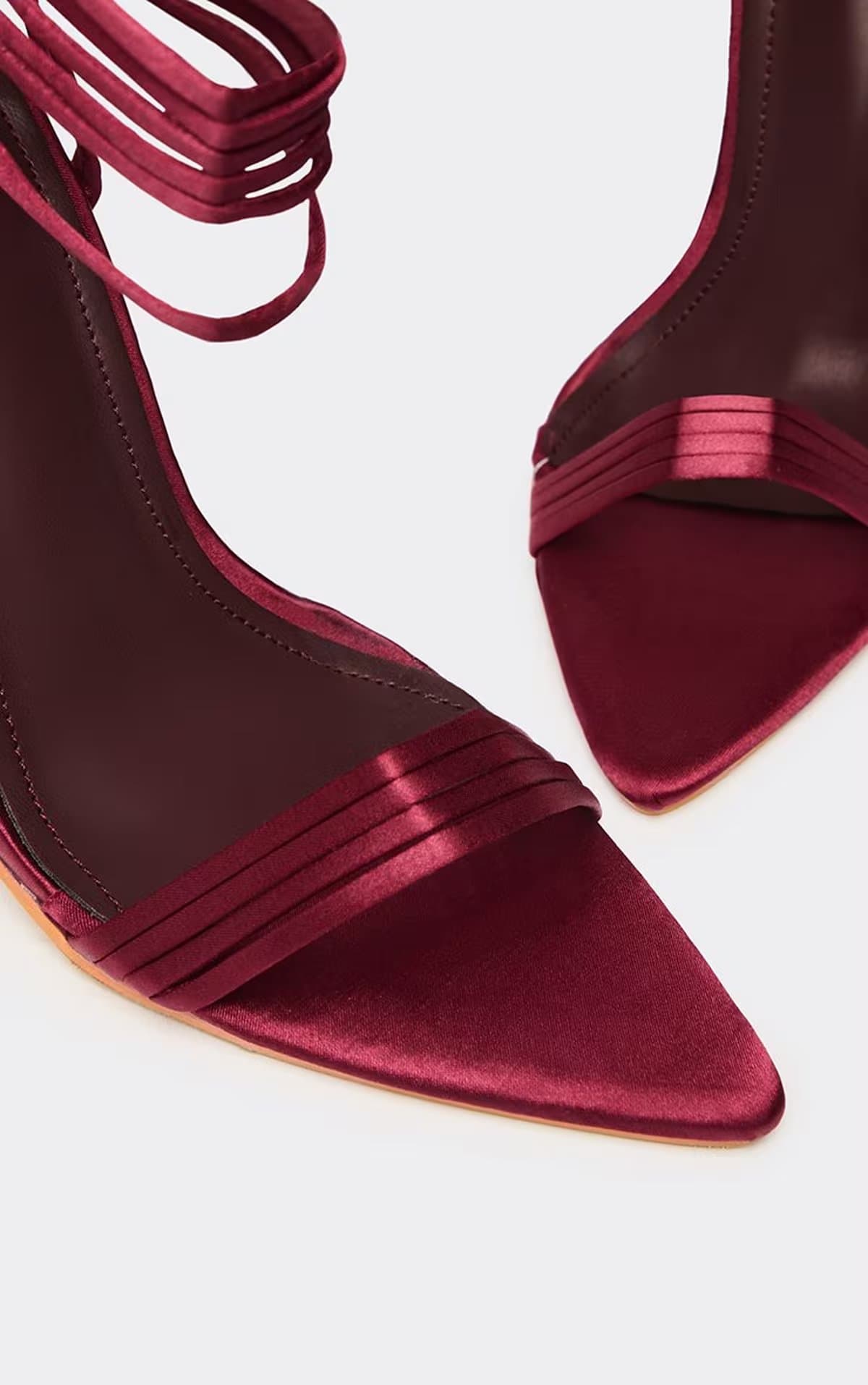 EGO EGO Burgundy Satin Strappy Lace-Up Heel In Red