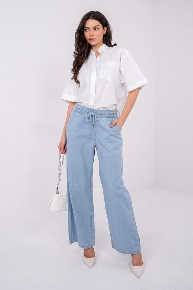 Love Lace Love Lace Women's High Waisted Tie Waist Wide Leg Jeans in Blue - 2