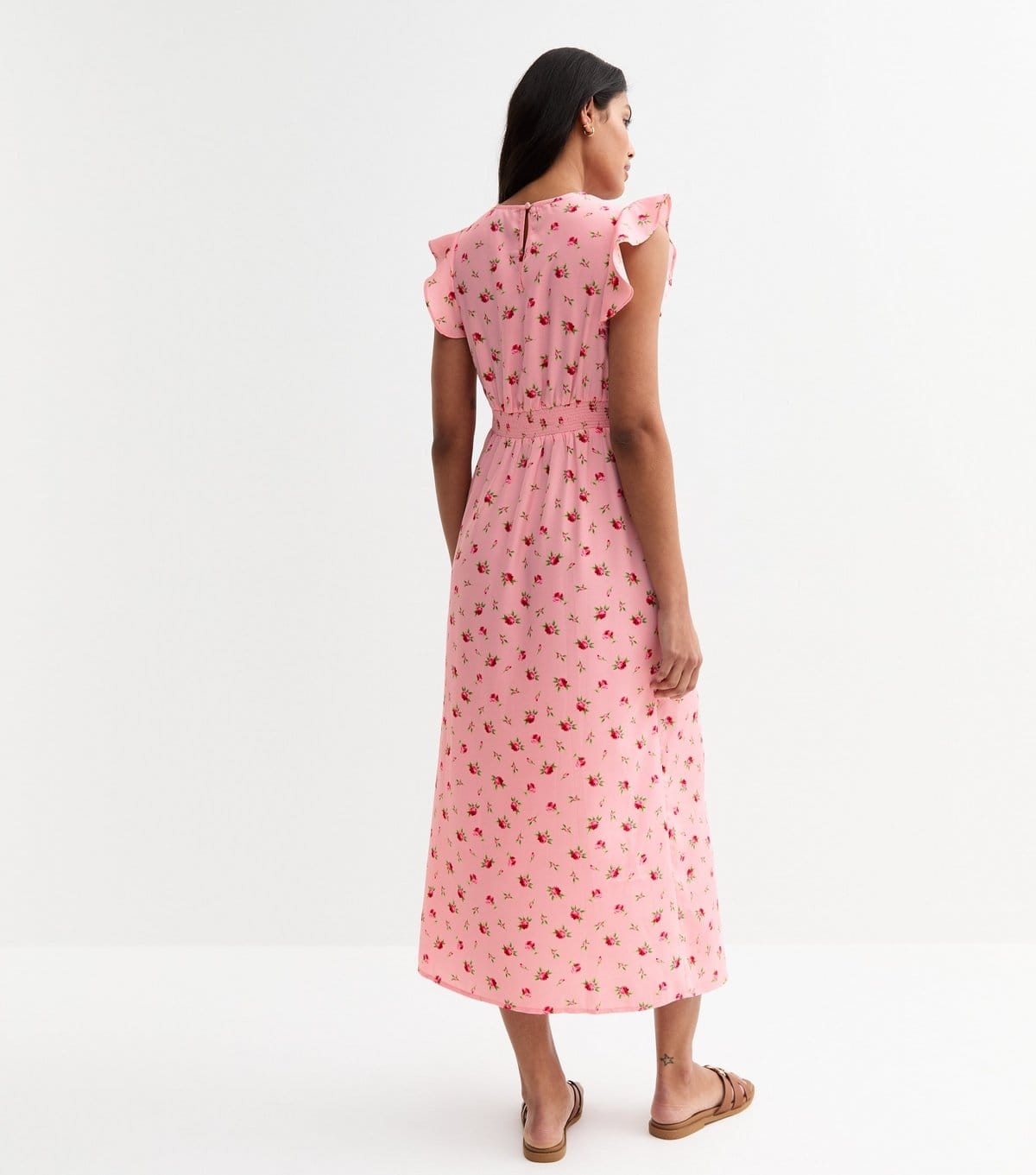 New Look Women's Pink Rose Print Frill Sleeve Midi Dress New Look - 4