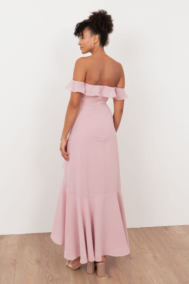Maya Deluxe Maya Deluxe Women's Embellished Faux Wrap Bardot Midaxi Dress in Light Pink - 2