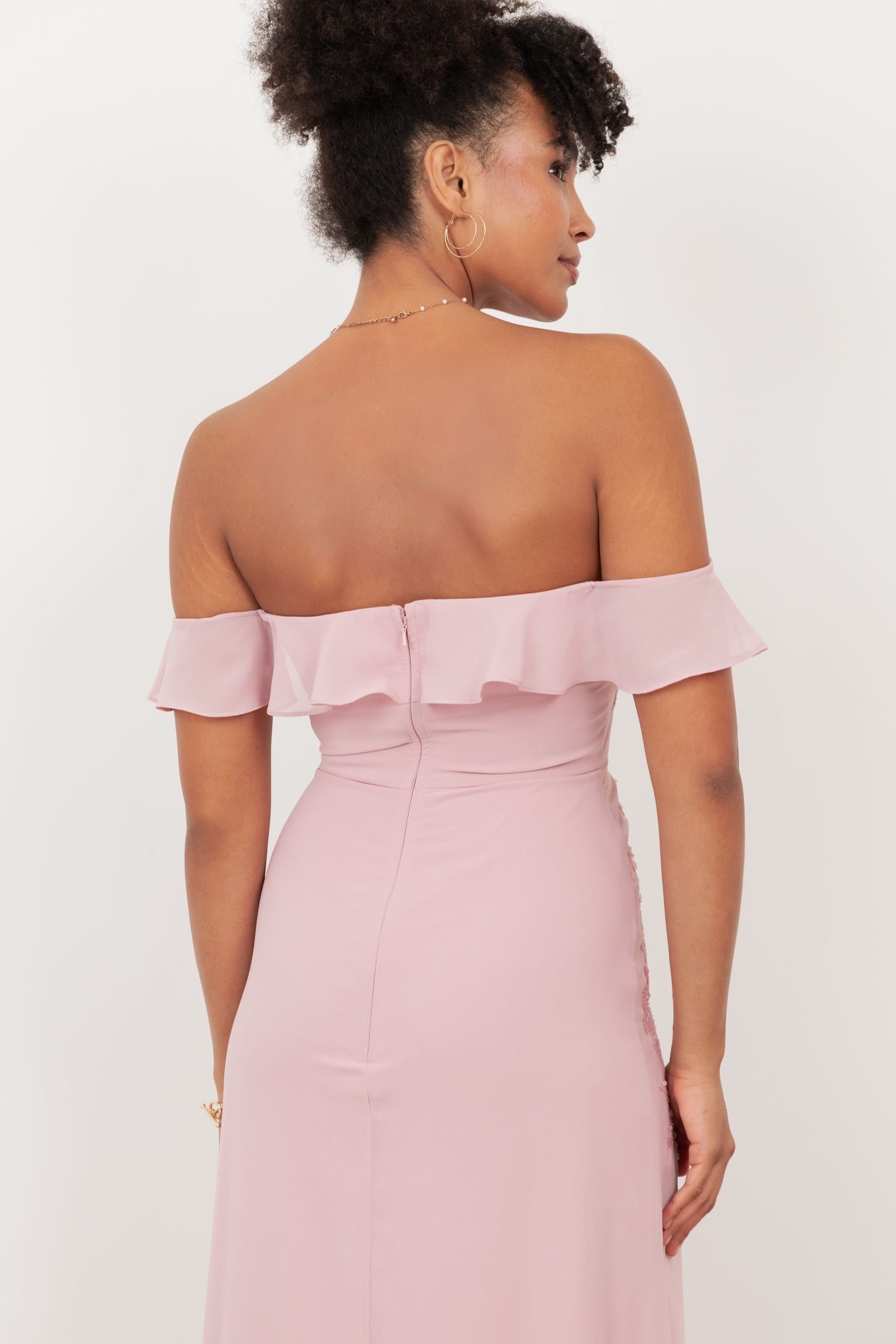 Maya Deluxe Maya Deluxe Women's Embellished Faux Wrap Bardot Midaxi Dress in Light Pink - 4